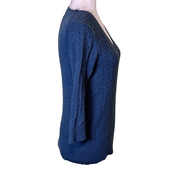 Natural Reflections Women’s Blue Cable Knit Sweater V-Neck 3/4 Sleeve Classic Sm - Picture 4 of 8